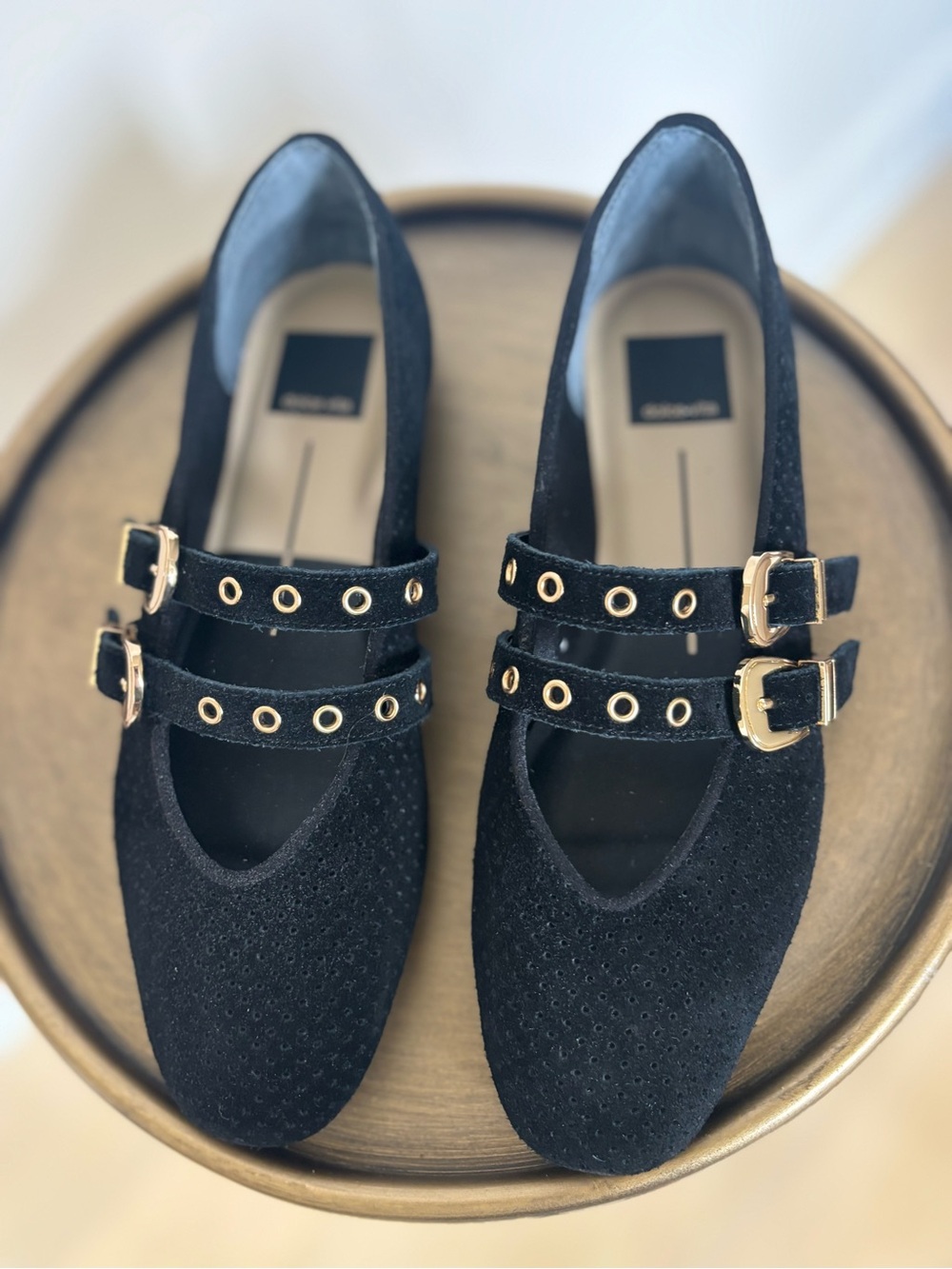 Dolce vita black suede Baylee Grommet Mary Jane flats sz 6 almond toe y2k